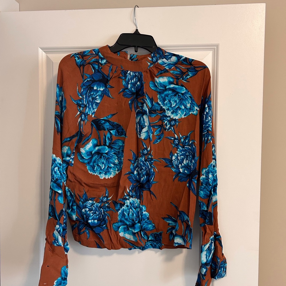 Floral Blue and Brown Women's Top
